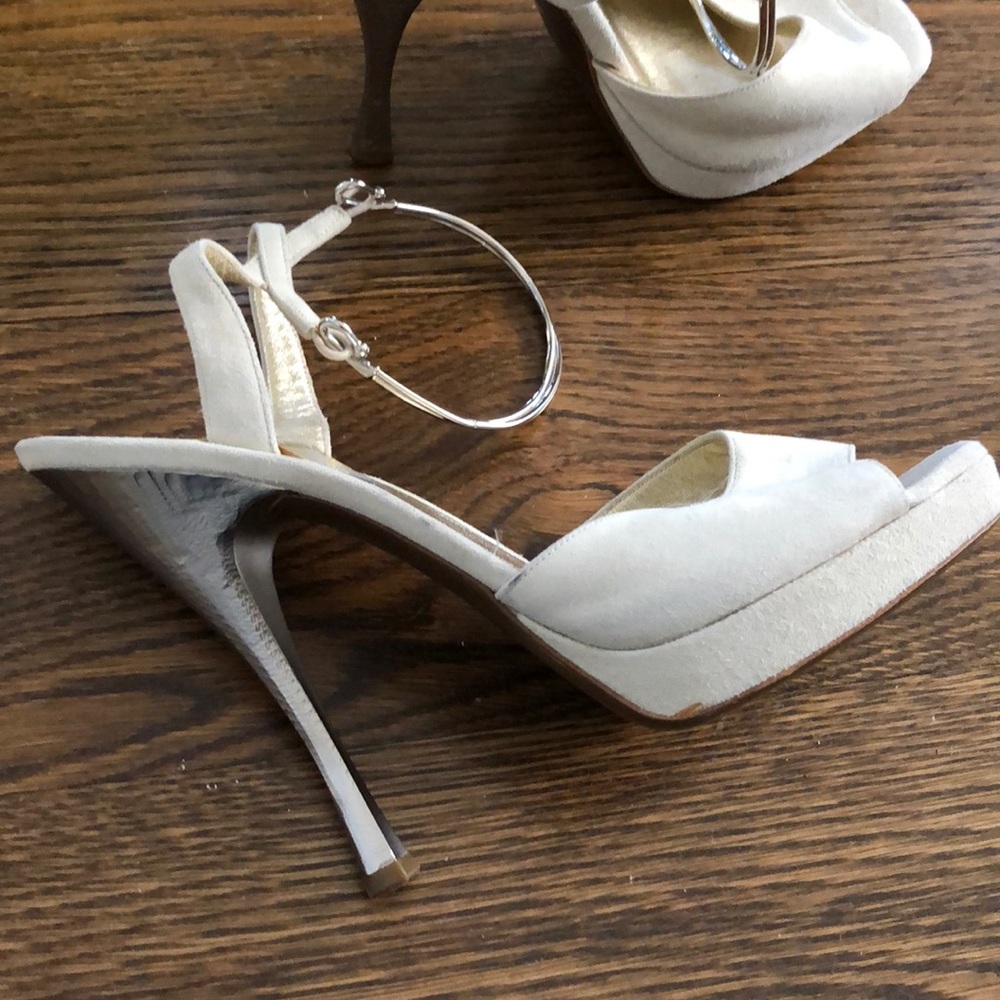 Donna Karen cream suede platform shoes